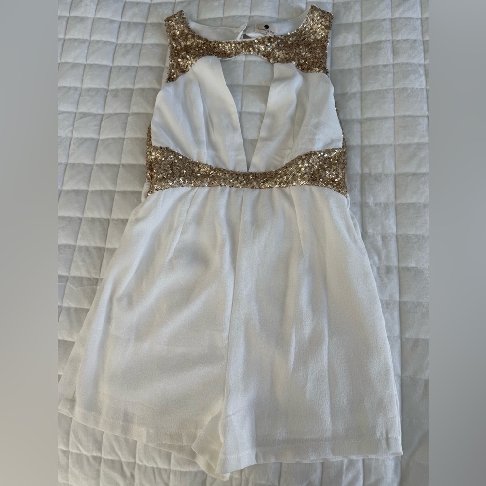 Women’s white romper with gold sequins